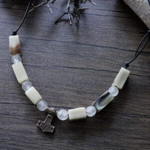 Wikinger Halskette mit Thorshammer, Horn und Glasperlen