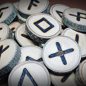 Handgefertigtes Runenset aus Eschenholz - älteres Futhark