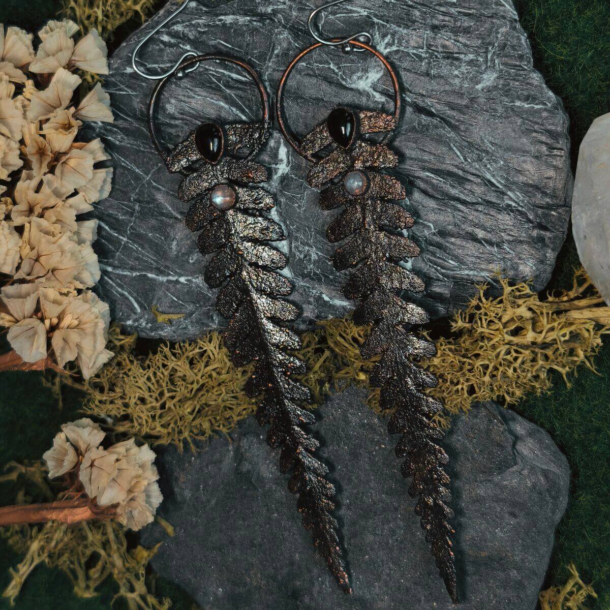 Farnohrringe mit schwarzem Onyx und Mondstein โ Bild 7