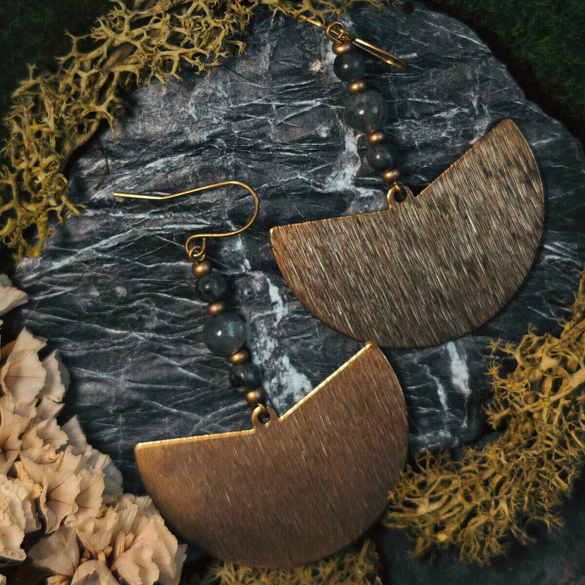 Labradorit Messing-Ohrringe – Antike Göttinnen Ohrringe