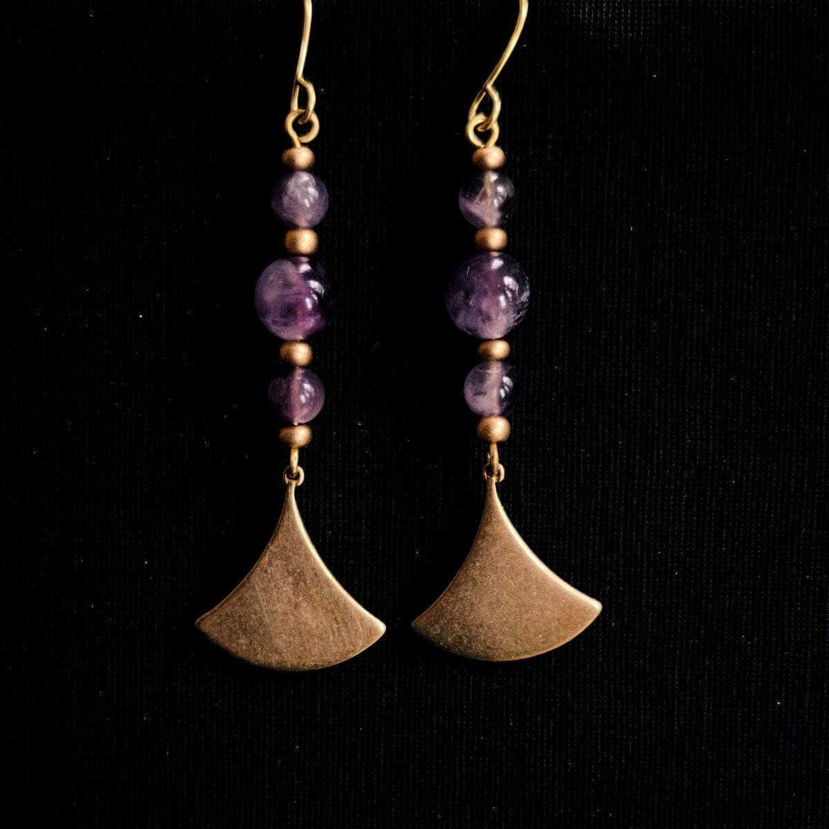 Amethyst Messing-Ohrringe – Antike Göttinnen Ohrringe